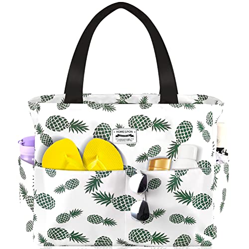 HOMESPON Große Strandtasche Damen mit Reißverschluss Wasserdicht Badetasche XXL Familie Beach Tote Bag, Ananas von HOMESPON