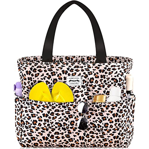 HOMESPON Große Strandtasche Damen mit Reißverschluss Wasserdicht Badetasche XXL Familie Beach Tote Bag, Leopard von HOMESPON