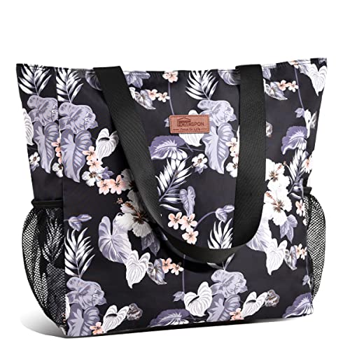 HOMESPON Große Wasserdichte Strandtasche mit Reißverschluss und Taschen für Damen (Blumig) von HOMESPON