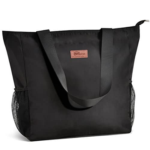 HOMESPON Große Wasserdichte Strandtasche mit Reißverschluss und Taschen für Damen (Schwarz) von HOMESPON