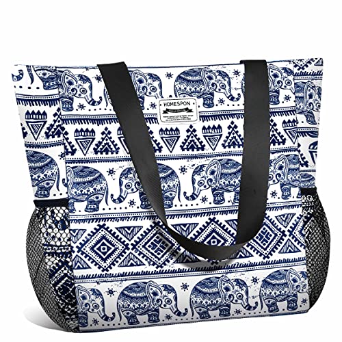 HOMESPON Große Wasserdichte Strandtasche mit Reißverschluss und Taschen für Damen (Elefant) von HOMESPON