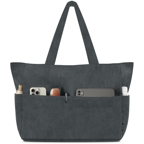 HOMESPON Handtasche Damen Tote Bag Shopper Groß Umhängetasche Cord Crossbody Beuteltasche Schultertasche Stoffbeutel für Einkaufen Schule Arbeit Reisen(Grau) von HOMESPON