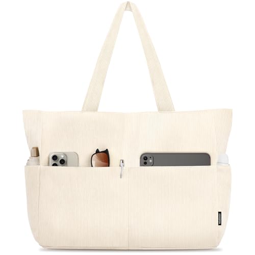 HOMESPON Handtasche Damen Tote Bag Shopper Groß Umhängetasche Cord Crossbody Beuteltasche Schultertasche Stoffbeutel für Einkaufen Schule Arbeit Reisen(Beige) von HOMESPON