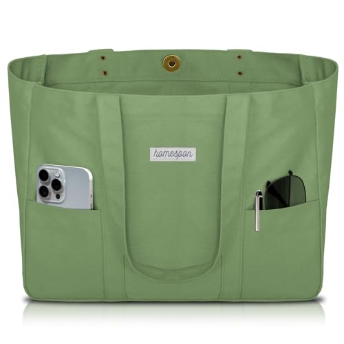 HOMESPON Canvas Tote Bag Damen Handtasche Groß Shopper Taschen Umhängetasche mit Laptop Fach (Grün) von HOMESPON
