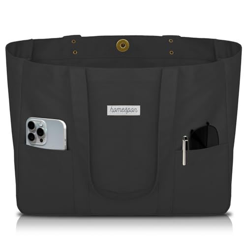 HOMESPON Canvas Tote Bag Damen Handtasche Groß Shopper Taschen Umhängetasche mit Laptop Fach (Schwarz) von HOMESPON