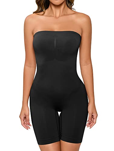 HOMETA Bauchkontrolle Shapewear für Frauen Butt Lifter Oberschenkel Slimmer trägerlos einteilige Body Shaper Shorts, Black, Large von HOMETA