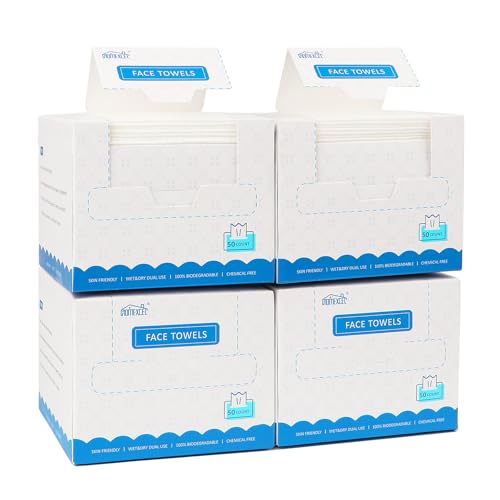 HOMEXCEL Face Towels, 200 Count (4 Box) Disposable Face Towelettes, Biodegradable Makeup Remover Dry Wipes, Super Soft Clean Facial Towels Wash Cloth for Sensitive Skin von HOMEXCEL