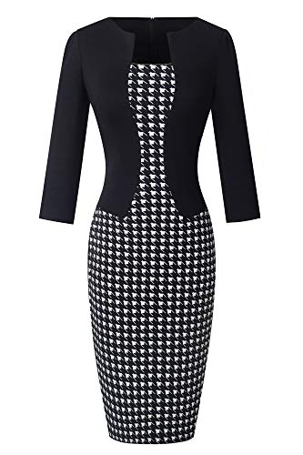 HOMEYEE Damen 3/4 Arm Business Stretch Kleid B237 (EU 36 = Size S, Houndstooth) von HOMEYEE