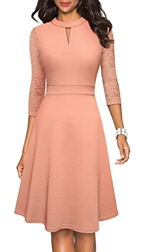 HOMEYEE Damen Elegant Hollow Out Spitze Swing Retro Party Cocktailkleid A234 (L, Blush) von HOMEYEE