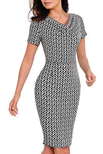 HOMEYEE Damen Elegant Kontrastfarbe Kurzarm Sommer Business Bleistiftkleid B452 (L, Geom) von HOMEYEE