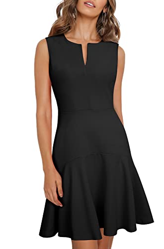HOMEYEE Damen Elegant V-Ausschnitt Ärmellos Rockabilly Swing Sommer Freizeitkleid Mini Business Cocktailkleid A311 (L, Schwarz) von HOMEYEE