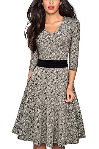 HOMEYEE Damen Vintage 3/4 Ärmel Floral Spitze Gestickte Cocktail Ausgestelltes Kleid A062 (XXL, Aprikose) von HOMEYEE