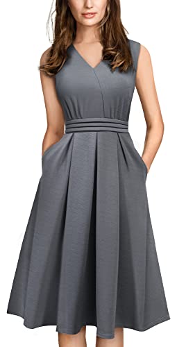 HOMEYEE Damen Vintage 50er Ärmellos Cocktail Retro mit Pocket Flared Kleid A196 (XL, Grau) von HOMEYEE