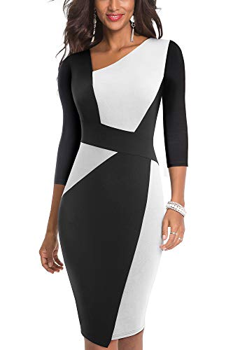 HOMEYEE Damen Vintage Ärmelloses Business Kleid aus Stretch mit Kontrastfarbe B517 (EU 38 = Size M, Weiß + Schwarz-L) von HOMEYEE