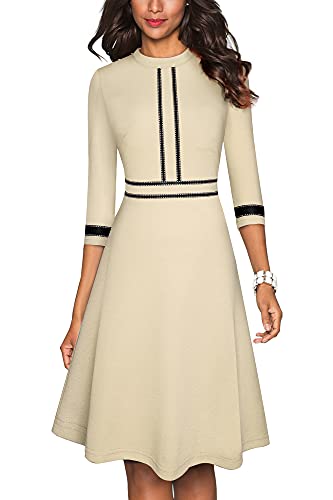 HOMEYEE Damen Vintage Rundhalsausschnitt 3/4 Ärmel Retro Knielanges Cocktailkleid A135 (XL, Aprikose) von HOMEYEE