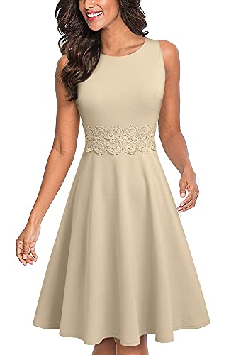 HOMEYEE Damen Vintage Rundhalsausschnitt ärmellosen Blumen Bestickt knielangen Cocktailkleid A079 (XXL, Aprikose) von HOMEYEE