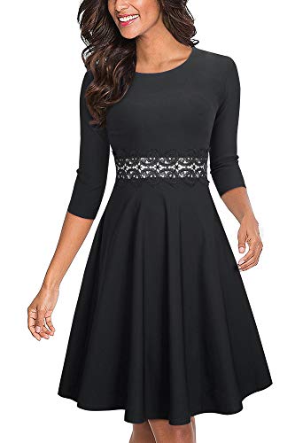 HOMEYEE Damen Vintage Rundhalsausschnitt Blumen Bestickt knielangen Cocktailkleid UKA079 (S, Schwarz - Stoff B) von HOMEYEE