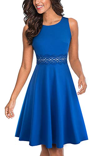 HOMEYEE Damen Vintage Rundhalsausschnitt ärmellosen Blumen Bestickt knielangen Cocktailkleid UKA079 (EU 38 = Size M, Blau) von HOMEYEE