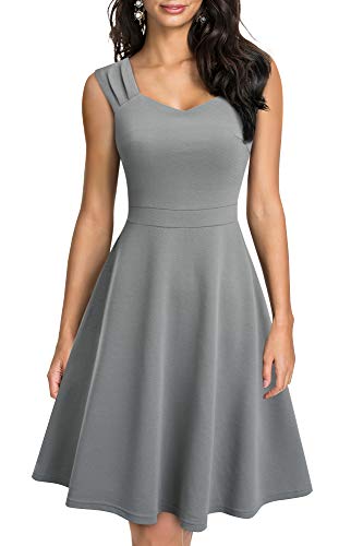 HOMEYEE Damen Vintage V-Ausschnitt Ärmellose Einfarbige Party A-Linie Sommerkleid A246 (L, Grau) von HOMEYEE