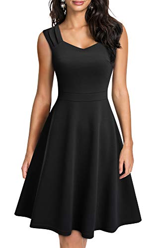 HOMEYEE Damen Vintage V-Ausschnitt Ärmellose Einfarbige Party A-Linie Sommerkleid A246 (L, Schwarz) von HOMEYEE