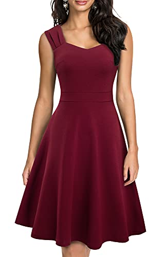 HOMEYEE Damen Vintage V-Ausschnitt Ärmellose Einfarbige Party A-Linie Sommerkleid A246 (S, Burgund) von HOMEYEE