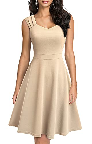 HOMEYEE Damen Vintage V-Ausschnitt Ärmellose Einfarbige Party A-Linie Sommerkleid A246 (XL, Aprikose) von HOMEYEE