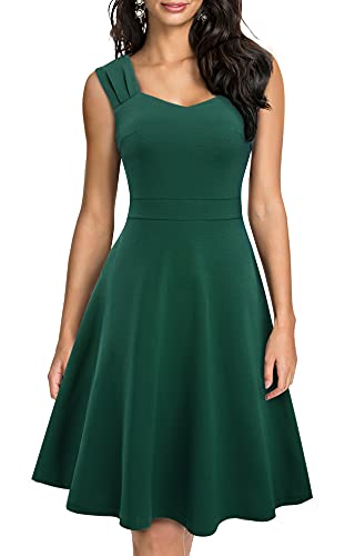 HOMEYEE Damen Vintage V-Ausschnitt Ärmellose Einfarbige Party A-Linie Sommerkleid A246 (XL, Grün) von HOMEYEE