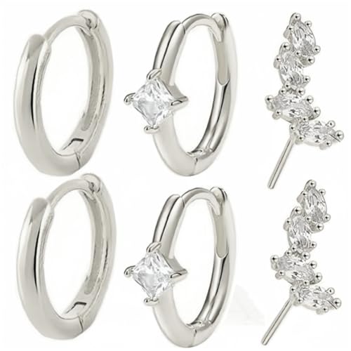 3 Paare 925 Sterling Silber Ohrstecker Creolen Set für Frauen, 14 Karat vergoldete Ohrringe Stapel zierliche kleine Ohrstecker Creolen Sets für mehrere Piercings Hypoallergen von HOMEYU