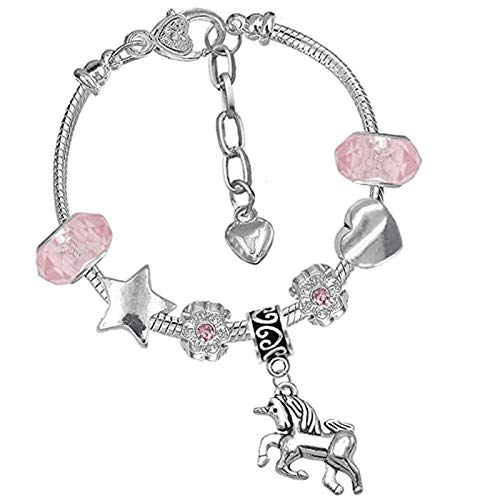 Magical Unicorn Sparkly Crystal Charm Armband Armreif mit Geschenkbox Set für Girls Lady (rosa Kristall) von HOMEYU