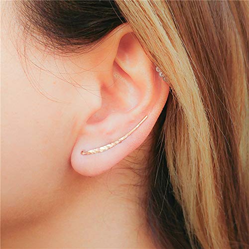 Ohr Crawler Ohrringe lange Kletterer Crawler Bar Ohrstecker Original Hand Made Ohrstecker, Ohr Kletterer 14K Rose Gold gefüllt 30mm 1 Paar von HOMEYU