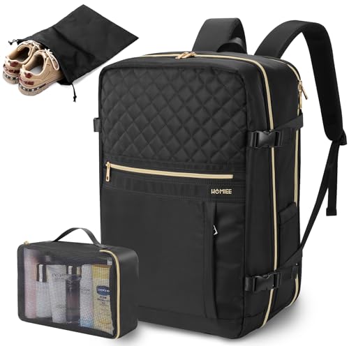 HOMIEE Handgepäck Rucksack Flugzeug Groß 40L Reiserucksack mit Schuhfach Damen Kofferrucksack 17 Zoll Laptoprucksack Wasserdicht Travel Backpack für Reise Camping Wandern Weekend (Klassisches Schwarz) von HOMIEE