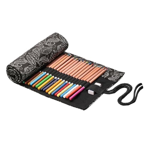 HOMOBABE Canvas Bleistiftrolle mit Fächern Großes Stauraum Mäppchen für Künstler Praktische Stifterolle zum Aufrollen Tragbarer Organizer für Buntstifte und Zeichenutensilien Robustes von HOMOBABE