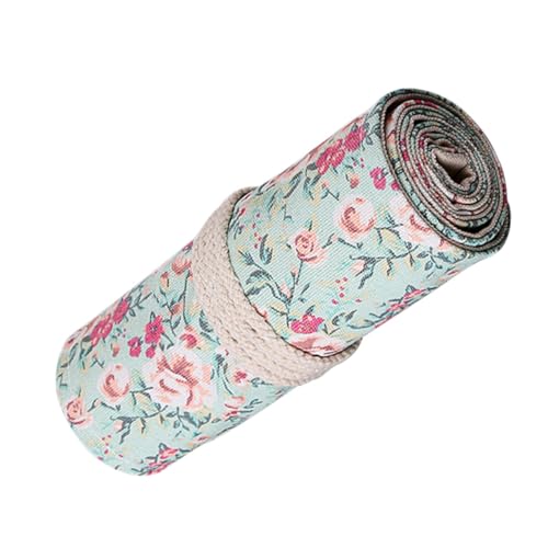 HOMOBABE Großes Rollmäppchen mit Fächern Handgefertigte Muster Canvas Federmappe Tragbarer Stiftehalter Vielseitige Aufbewahrung für Bleistifte Marker Gelstifte für Künstler und Schüler von HOMOBABE