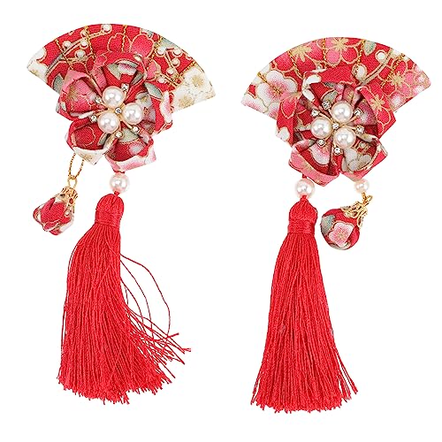 HOMOCONO 2 Stück Fächer Tassel Haarspange im Japanischen Stil Haarschmuck für Mädchen und Damen Haaraccessoire für Hochzeiten Partys und Besondere Anlässe von HOMOCONO