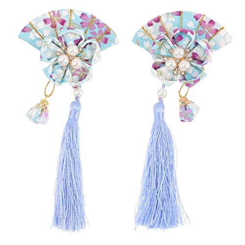 HOMOCONO 2 Stück Japanischer Haarschmuck Fächer Haarspangen mit Quaste für Damen Haarklammern für Partys und Besondere Anlässe von HOMOCONO