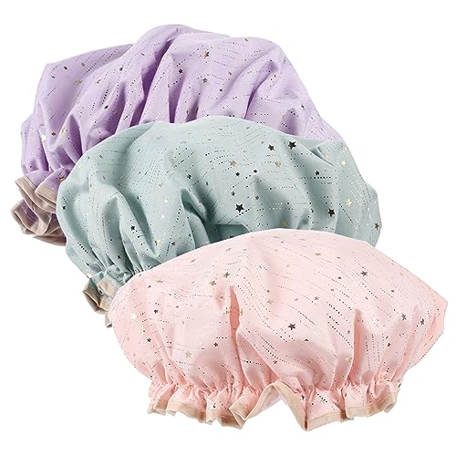 HOMOCONO 3 Stück Doppelschicht Duschhaube Elastisch Wiederverwendbar für Damen und Herren zum Duschen Spa und Reisen von HOMOCONO