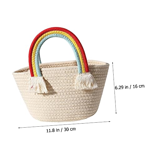 HOMOCONO Große Baumwollseil Handtasche mit Regenbogenfarbigen Griffen Geflochtene Tragetasche mit Hoher Kapazität für Strand Shopping und Alltag Robuste Stilvolle und Tragbare HOMOCONO Große Baumwollseil Handtasche mit Regenbogenfarbigen Griffen Geflochtene Tragetasche mit Hoher Kapazität für Strand Shopping und Alltag Robuste Stilvolle und Tragbare von HOMOCONO