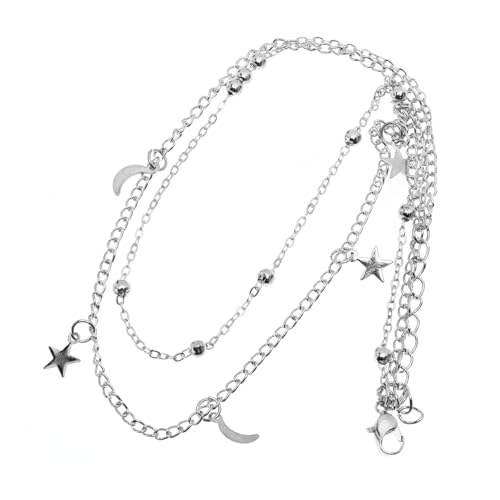 HOMOCONO Moon und Stern Anhänger Kurze Kette Doppelschichtiger Choker mit Stilvoller Kugelkette Hautfreundliches Legierungsmaterial Modischer Halsschmuck für Damen zum Schichten und Alltag von HOMOCONO