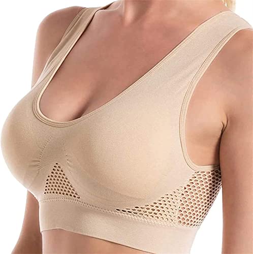 HOMRAA Bequemer, atmungsaktiver BH, vollständig bedeckender, kabelloser BH, atmungsaktiver, kühler Lift-Up-Air-BH, Sport-Push-Up-BH mit herausnehmbaren Polstern (Color : Beige, Größe : 5XL) von HOMRAA