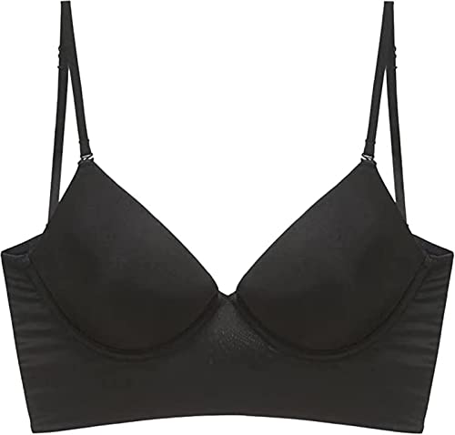 HOMRAA Damen BH Ohne Bügel Tiefer V-Ausschnitt Bareback Unsichtbar Gepolstert Bustier mit Spitze Minimizer BH Crossover-Push-up-BH mit Spaghetti-Trägern Bügelloser BH (Color : Schwarz, Größe : XL) von HOMRAA