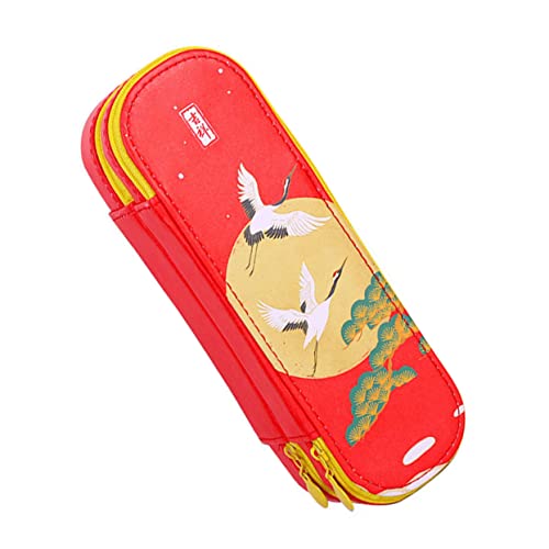 HOMSFOU 1 Stück Doppeltes Bleistiftetui im Chinesischen Stil Großes Vielseitiges Federmäppchen für Schule und Büro Geeignet für Erwachsene aus PU Material für Aufbewahrung von Stiften und von HOMSFOU