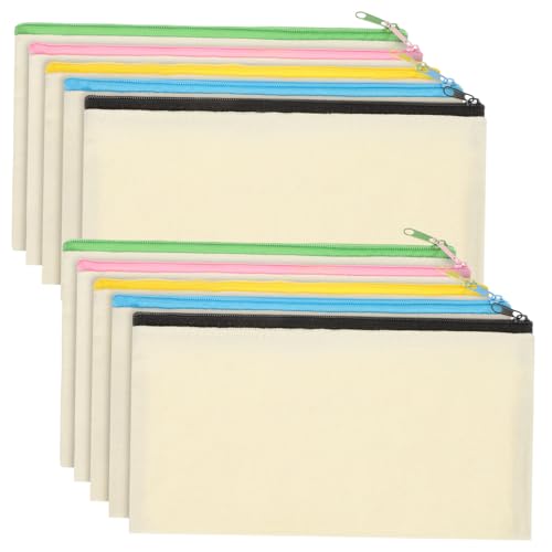 HOMSFOU 10 Stück Federmäppchen mit Reißverschluss Tasche Große Federmäppchen schmucklos DIY -Bleistiftfälle Stoff ästhetisch Reißverschlussbeutelbeutel Etui Make -up -Beutel Segeltuch Weiß von HOMSFOU