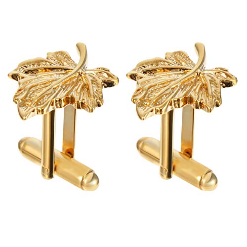 HOMSFOU 1Paar Goldene Ahornblatt Manschettenknöpfe für Herren und Damen Hemdknöpfe für Hochzeiten Business und Besondere Anlässe von HOMSFOU