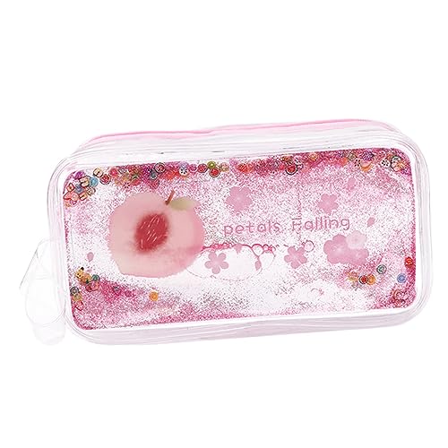 HOMSFOU Glänzende Stifttasche Peach Design Tragbare PVC Schreibwarentasche Mittelgroße Federmäppchen für Schule Büro Kompakte Aufbewahrungstasche Geschenkidee für von HOMSFOU