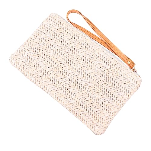 HOMSFOU 1stk Geldbörse Aus Stroh Kleine Stroh Tasche Wicker Handtaschen Münze Tasche Wicker Geldbörsen Sommer Rattan Tasche Pouch Strohtasche Pp Gras Aufbewahrungstaschen Draussen Fräulein von HOMSFOU