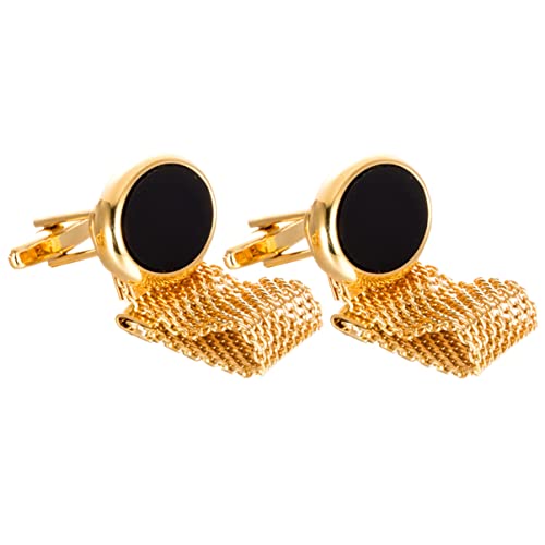 HOMSFOU Goldene Oval Manschettenknöpfe Für Herren 2 Stück Metall Mit Ketten Knöpfe Für Hemden Wiederverwendbar Elegantes Design Für Hochzeiten Und Anlässe von HOMSFOU