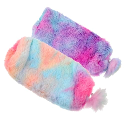 HOMSFOU 2 Stück Plüsch Federmäppchen Weiche Stifttasche mit Großem Fassungsvermögen Tragbarer Organizer für Stifte und Schreibwaren Farbige Multifunktionale Tasche für Schule Büro Reise von HOMSFOU