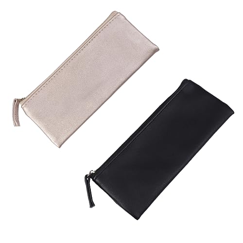 HOMSFOU 2stücke Pu Leder Federmäppchen Schwarz Und Minimalistischer Stift-Organizer Für Schüler Kosmetik Und Schreibwaren Aufbewahrungstasche Waschbar Und Vielseitig Einsetzbar von HOMSFOU
