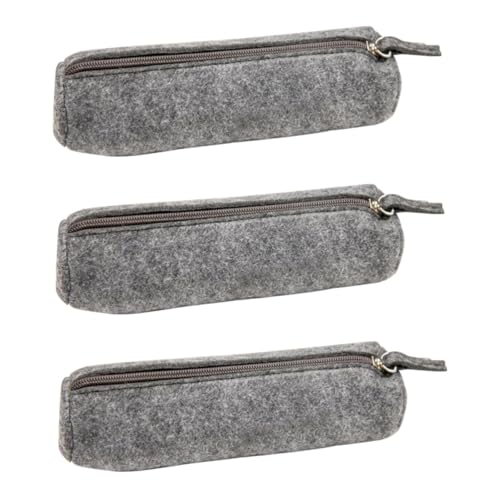 HOMSFOU 3 Stück Runder Filz Stiftetui mit Großer Kapazität Multifunktionale Kosmetiktasche für Stifte Make Up und Zubehör Leichtgrau für Täglichen Gebrauch von HOMSFOU