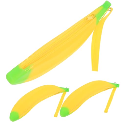HOMSFOU 3 Stück Teiliges Banane Silikon Federmäppchen Große Kapazität Stifttasche mit Reißverschluss Tragbar für Schule Büro Schreibwaren Organizer von HOMSFOU